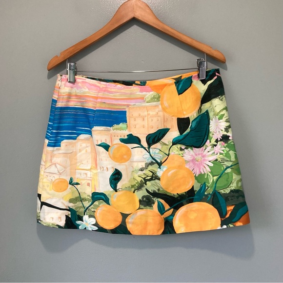 H&M Printed Scene Mini Skirt Asymmetrical Wavy Hem Lyocell Blend Cut-Out Skirt - Picture 13 of 14